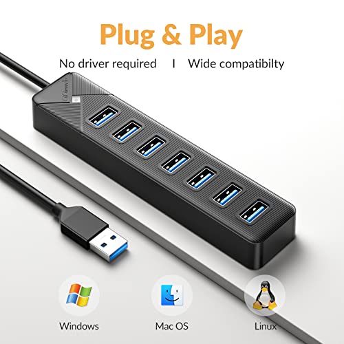 grande remise GiGimundo Hub USB 3.0, 7 Ports Adaptateurpour USB Adaptateur 5Gbps, avec Port d´alimentation 5V/3A, Compatible avec MacBook, PS4, Surface Pro, Flash Drive, Mobile HDD,(Câble Noir 100cm) SF4CKclBH tout pour vous