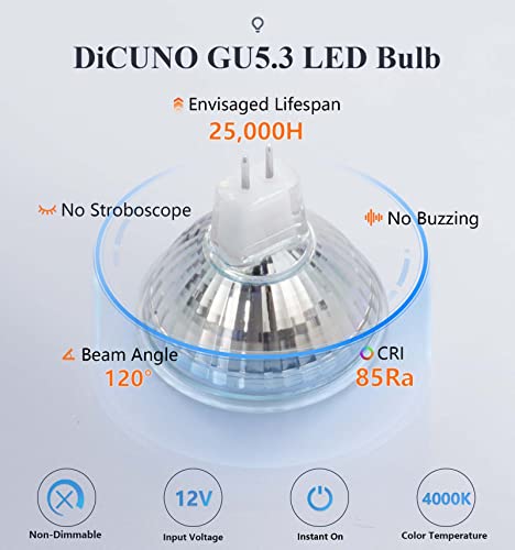 en vente DiCUNO Ampoule LED GU5.3 MR16 5W, Blanc neutre 4000K, Non dimmable, 12V Ampoules LED Spot GU 5.3, Équivalent halogène 50W, 500LM, Angle de faisceau 120 °, Lot de 6    [Classe énergétique F] yi5ROy6Xx en solde
