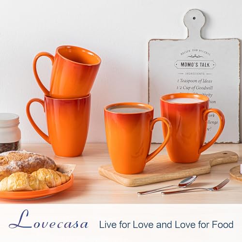 en ligne LOVECASA Ensemble de 4 Tasses Mugs à Café en Grès | 620ml | grand Service de Mug avec Poignée | Ø10 x H13 cm | Adapté au Lave-Vaisselle et au Micro-Ondes | Orange Dégradé aqEMZlLng vente chaude