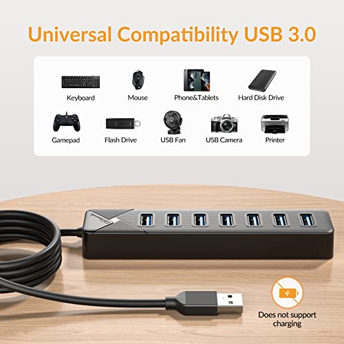grande remise GiGimundo Hub USB 3.0, 7 Ports Adaptateurpour USB Adaptateur 5Gbps, avec Port d´alimentation 5V/3A, Compatible avec MacBook, PS4, Surface Pro, Flash Drive, Mobile HDD,(Câble Noir 100cm) SF4CKclBH tout pour vous