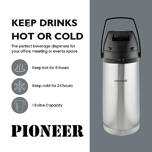 Tendance  Pioneer Flasks, pot à levier en acier inoxydable, Airpot, eau chaude et froide, distributeur de thé, café, conférence, événement, 1,9 litre, argent (SS19HC) 6STzbSlID bien vendre
