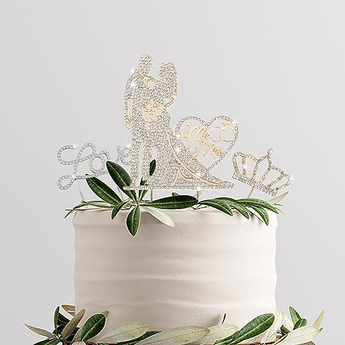 Achat Lot de 3 décorations de gâteau de mariage Mr & Mrs Décoration de gâteau de mariage, couronne de cœur, décoration de gâteau personnalisée, convient pour les fêtes de mariage umyYIBqHk véritable contre