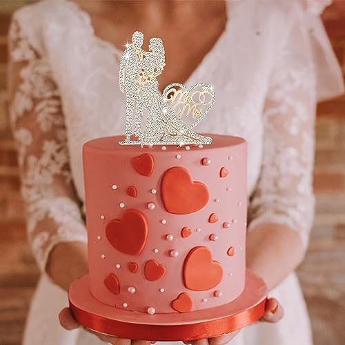 Achat Lot de 3 décorations de gâteau de mariage Mr & Mrs Décoration de gâteau de mariage, couronne de cœur, décoration de gâteau personnalisée, convient pour les fêtes de mariage umyYIBqHk véritable contre