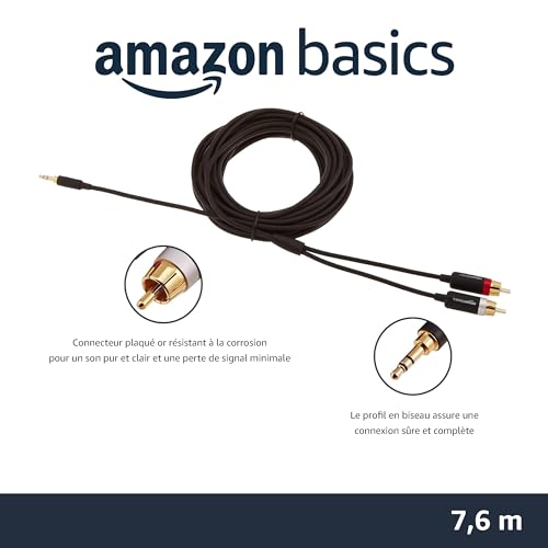 acheter Amazon Basics Câble adaptateur 2 RCA vers Auxiliaire 3,5 mm - 7.6 m, noir i04JSdb3v à vendre