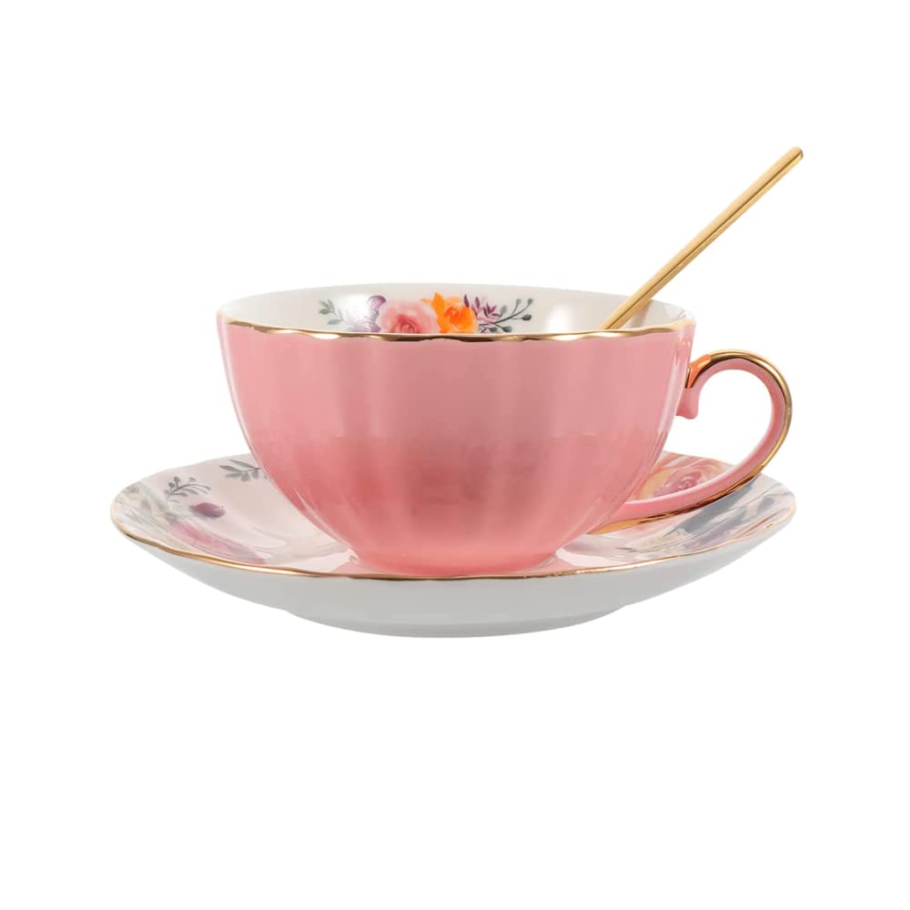 Haute Qualité Ensemble de tasses avec cuillère, tasse à thé et soucoupe vintage en céramique - Tasse à thé élégante avec cuillère et soucoupe - Tasses à thé royales en porcelaine,Rose (235 ml) 6ND9UyxST meilleure vente