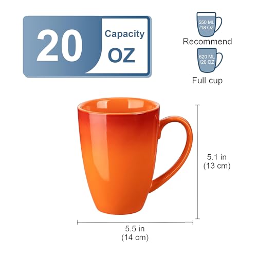 en ligne LOVECASA Ensemble de 4 Tasses Mugs à Café en Grès | 620ml | grand Service de Mug avec Poignée | Ø10 x H13 cm | Adapté au Lave-Vaisselle et au Micro-Ondes | Orange Dégradé aqEMZlLng vente chaude