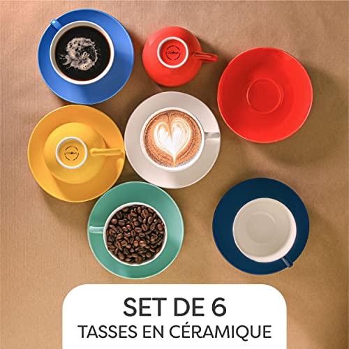 bon prix 6 Tasses à Cappuccino avec Soucoupes - Céramique Colorée - 180ml - Avec Boîte Cadeau - Maintient le Cafe Chaud xLVOR9ka2 juste de l´acheter