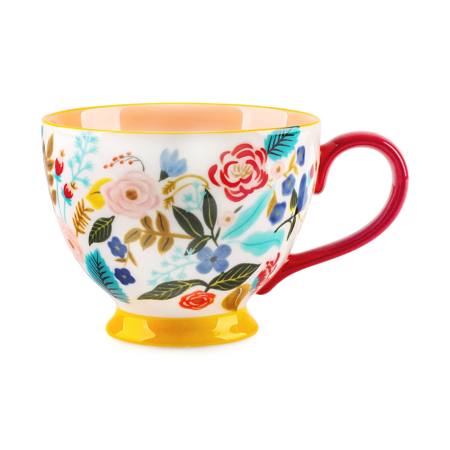 Abordable Tasses en céramique à motif floral peintes à la main 15 OZ, grandes tasses pour le lait, le café, le cappuccino, le thé, le cacao, les tasses de petit-déjeuner à l´avoine (Fleur jaune) 2fHWu4aHv meilleure vente
