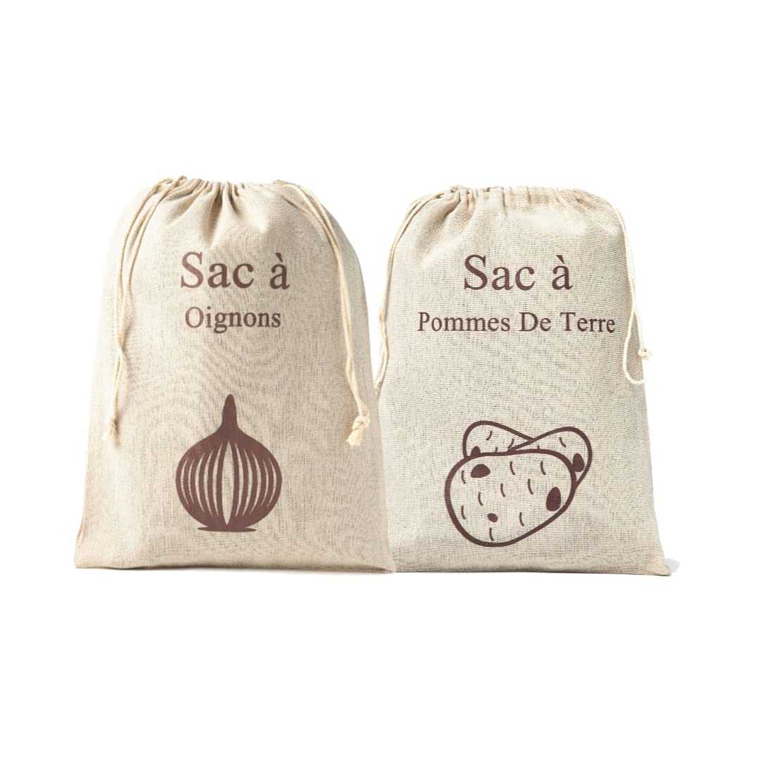 Promotions Sac à pommes de terre et sac à oignons | Taille 26 x 38 cm | Matériau en lin et coton | Produit écologique | Sac de rangement alimentaire | Sans plastique F IjxYuLlMn en solde