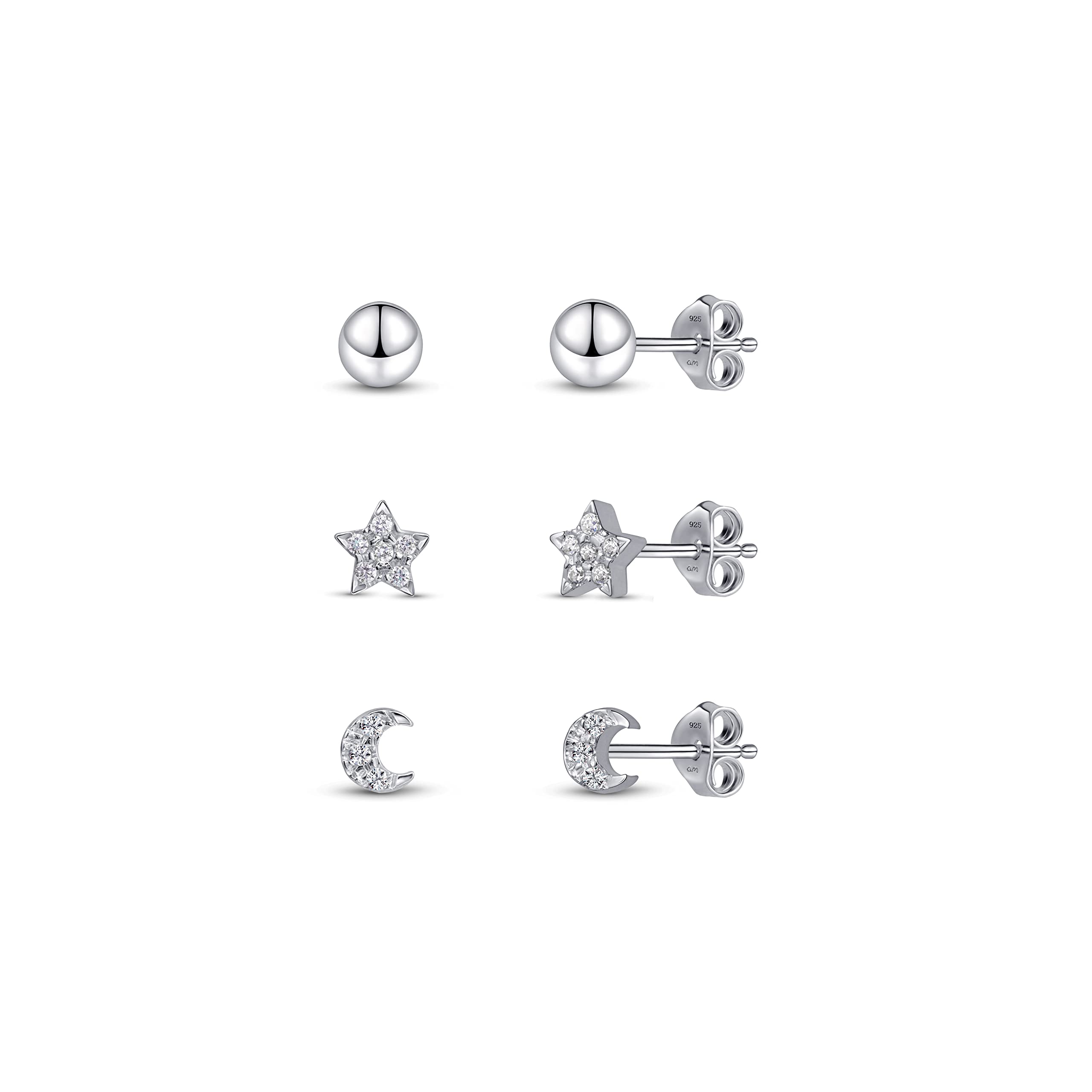 Abordable Amberta Ensemble de boucles d´oreilles minimalistes en argent sterling 925 pour femmes 4J69xuznR stylé 
