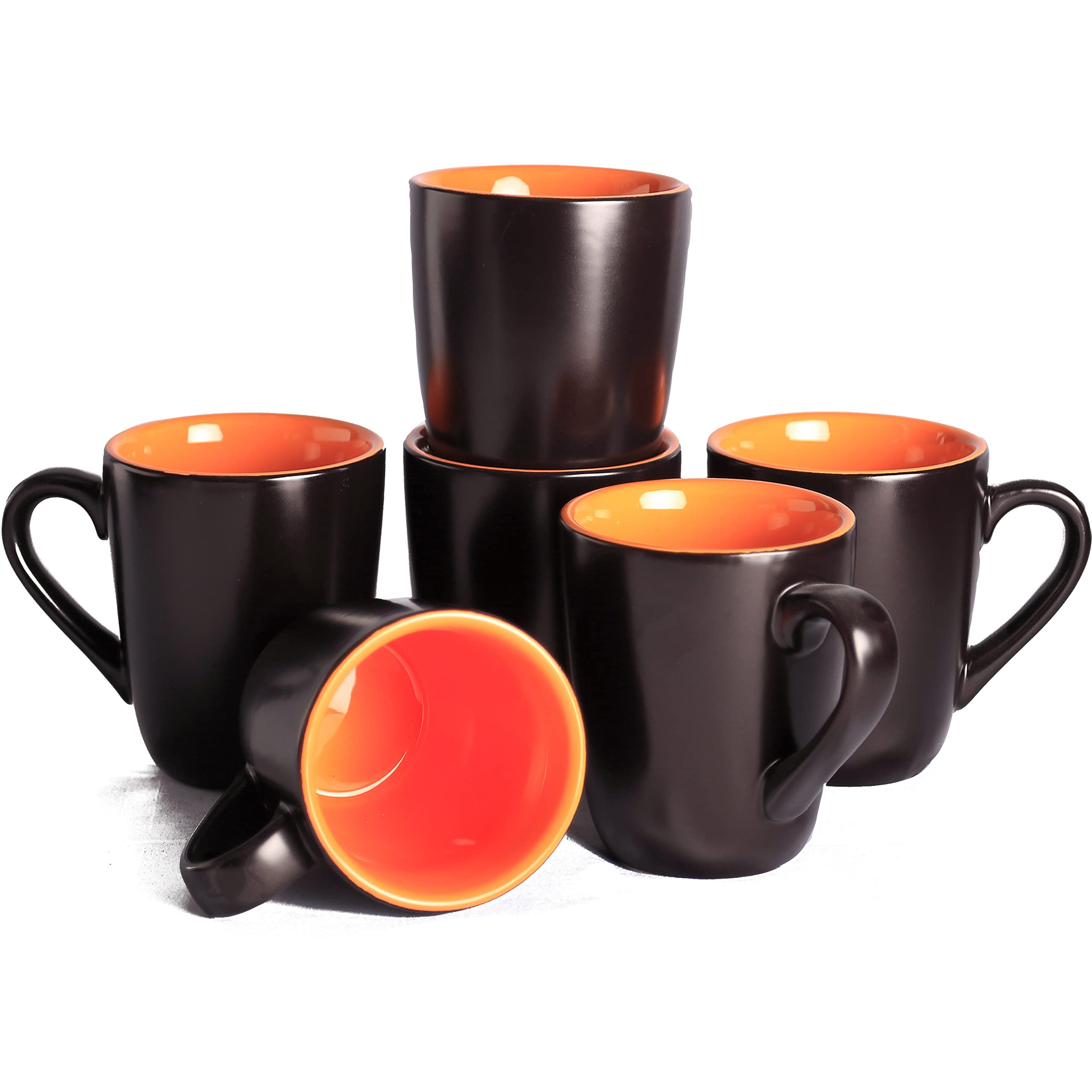 en ligne superyes Large Ceramic Mugs-Set of 6, 16oz(500ml) Barrel Tulip Shape for Cappuccino Latte, Easy-Grip Handle, Dishwasher, Microwave Safe, Matte Black Glazed, Orange Yellow Interior, Solid Color beRjlEqFl Prix ​​bas