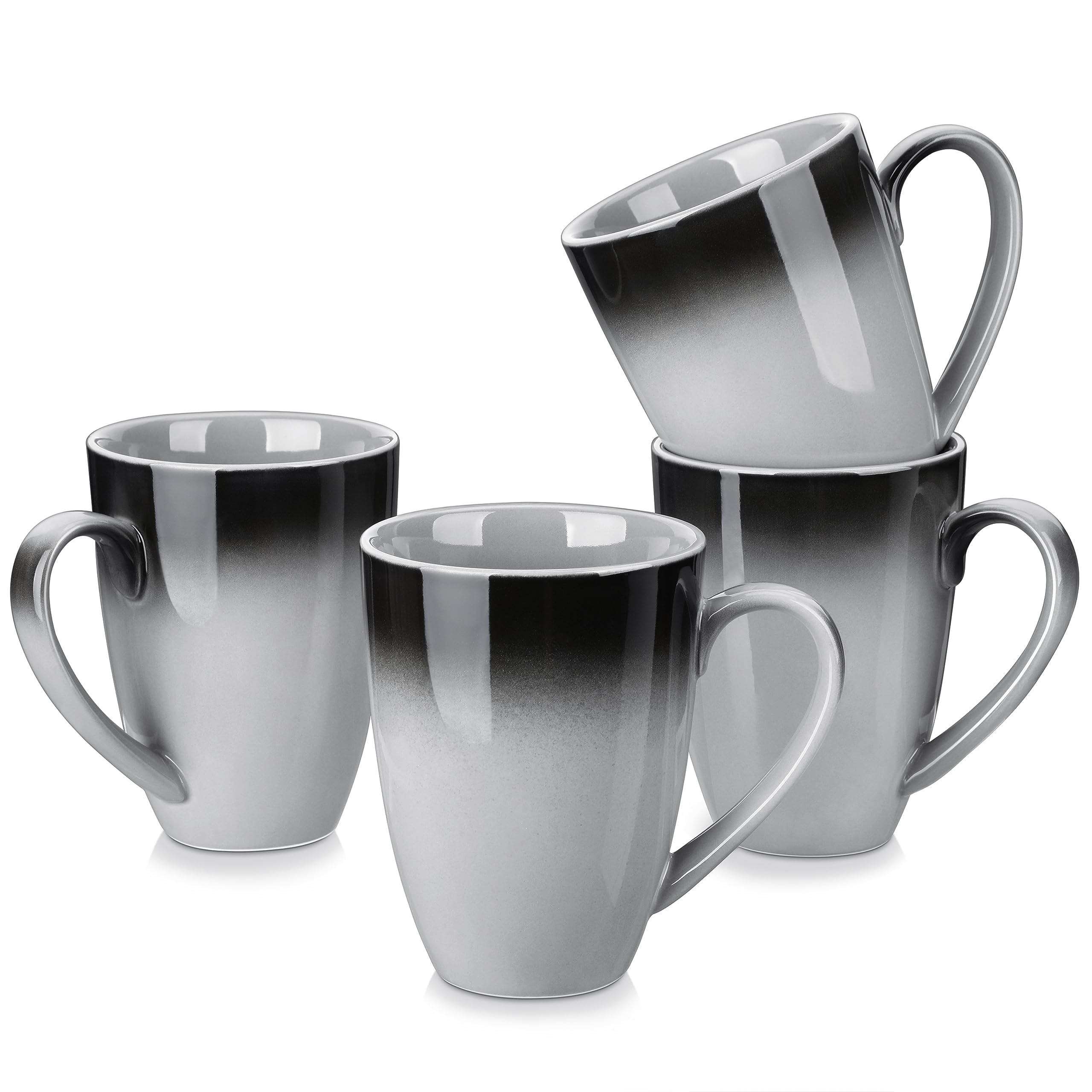 vente chaude LOVECASA Ensemble de 4 Tasses Mugs à Café en Grès | 620ml | grand Service de Mug avec Poignée | Ø10 x H13 cm | Adapté au Lave-Vaisselle et au Micro-Ondes | Gris Dégradé ANI29HwHI en solde