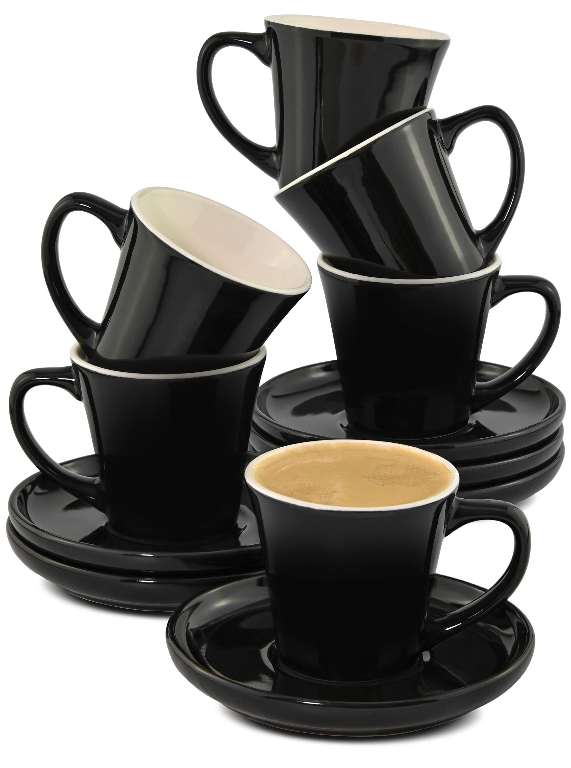 Classique Lot de 6 Tasses à Expresso Noires avec Soucoupes - Céramique - Lavable au Lave-vaisselle - Avec Boîte Cadeau - 70ml pYpCelzY5 Boutique