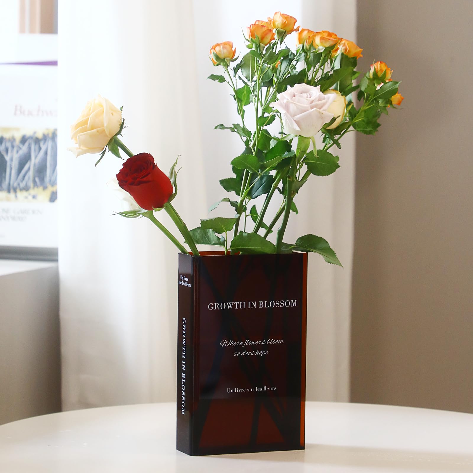 Outlet Shop  RAVEGO Vase en Acrylique Transparent - Vase en Tulipe - pour la Maison, Le Bureau, la décoration - Forme de Livre - Minimaliste (Marron) ZLIDsmyWW Prix ​​bas